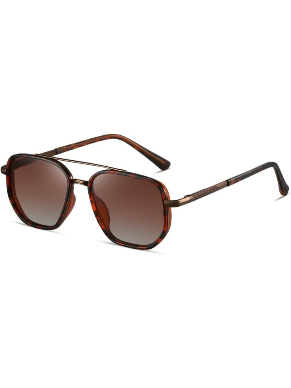 Women's Brown Tangle Free Polarized Aviator Retro Square Metal Frame Sunglasses